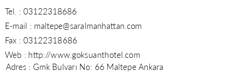 Maltepe Manhattan Otel telefon numaralar, faks, e-mail, posta adresi ve iletiim bilgileri